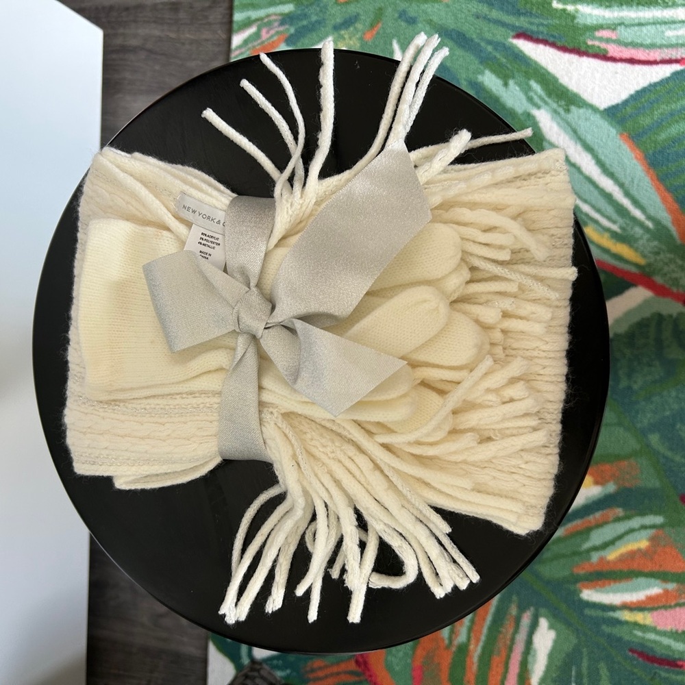 NY & Company Soft Cream Scarf and Glove Set-(Brand New)